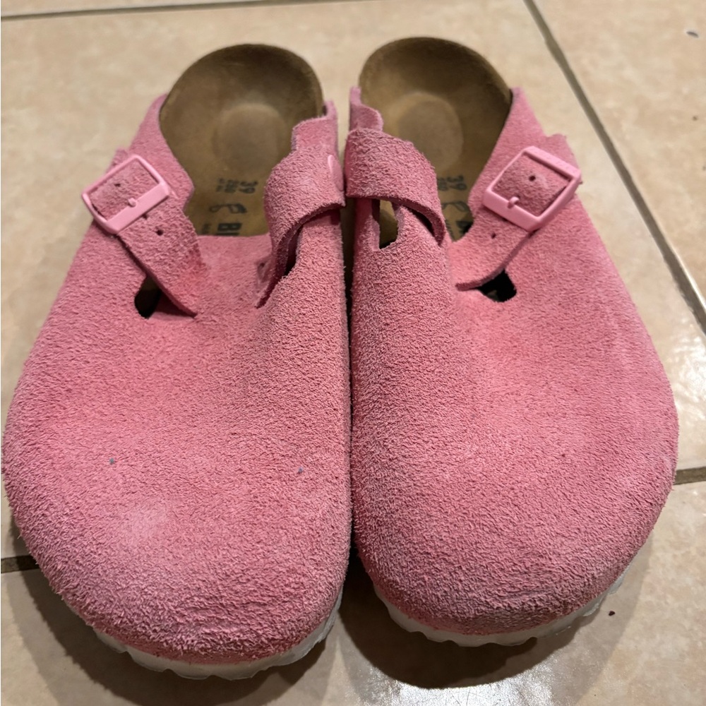Pink Suede Birkenstocks Slip-On Clog with Adjustable Buckle - Picture 2 of 6